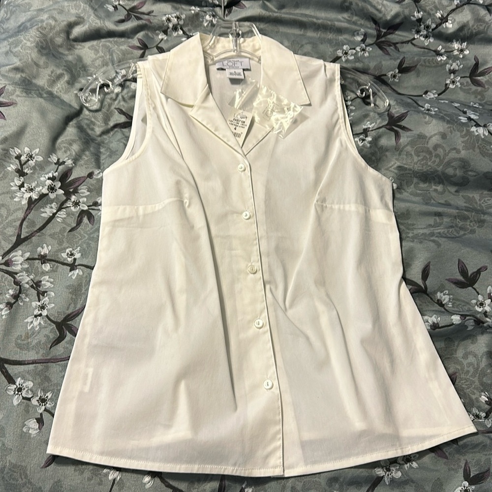 NWT Ann Taylor Loft sleeveless stretch white blouse, size 4